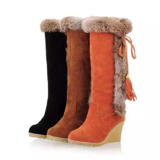 Autumn And Winter New Frosted Plus Size Wedge Boots Fur Integrated High-top For Women 1