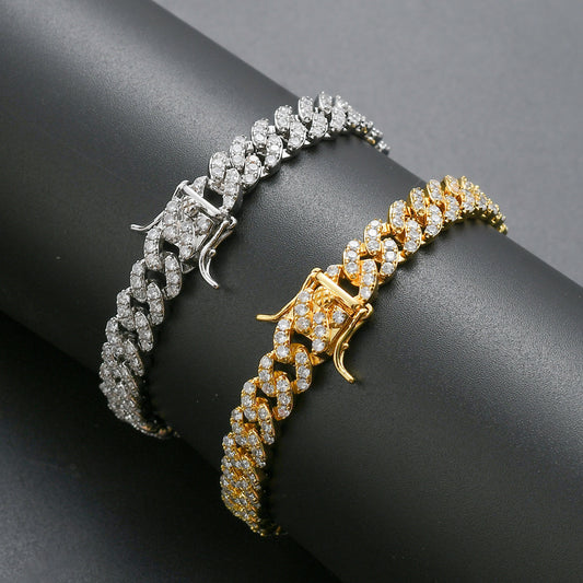 8mm Three Zircon Cuban Bracelet Women's Hip Hop 1